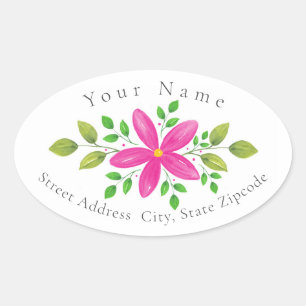 Hot Pink Watercolor Floral Swag  Label