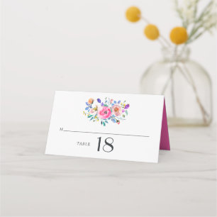 Hot-Pink Watercolor Floral Wedding Place Card