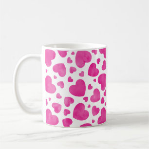 Hot Pink Watercolor Hearts  Coffee Mug