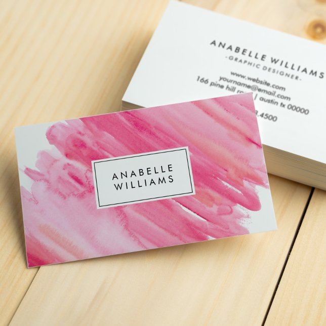 Hot Pink Watercolor Modern Business Card (Creator Uploaded)