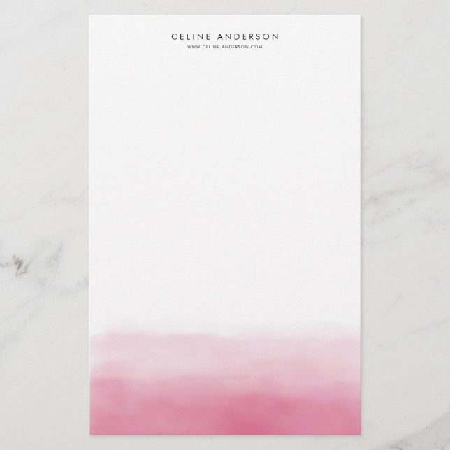 Hot Pink Watercolor Ombre Gradient Personalised Stationery (Front)