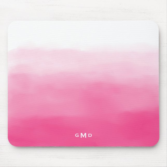 Hot Pink Watercolor Ombre Monogram Mousepad (Front)