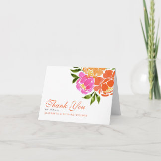 Hot Pink Watercolor Orange  Floral Thank You Card