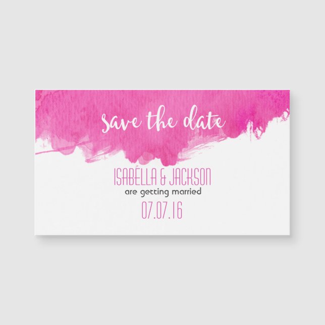 Hot Pink Watercolor Paint Splatter Save The Date (Front)