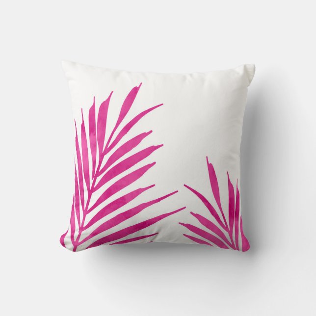 Hot Pink Watercolor Palm Fronds 2  Cushion (Front)