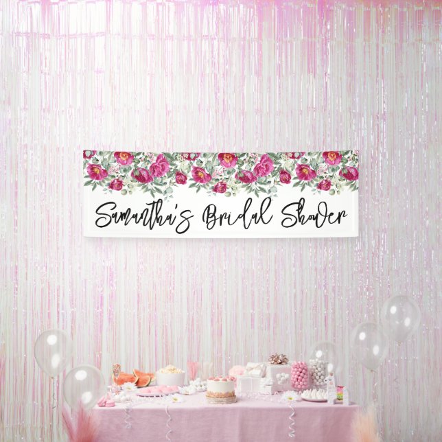 Hot Pink Watercolor Peonies Bridal Shower Long Banner (Party)