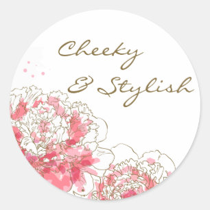 Hot Pink Watercolor Peonies Customisable Sticker
