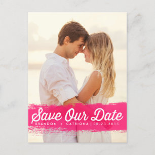 HOT PINK WATERCOLOR SPLASH SAVE THE DATE POSTCARD