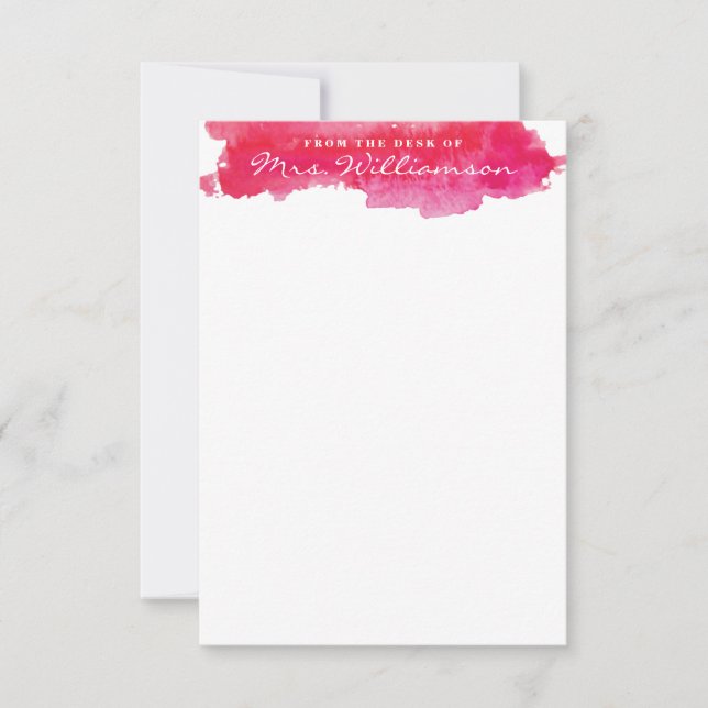 Hot Pink Watercolor Stationery Note Card (Front)