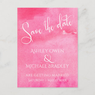 Hot Pink Watercolor Typography Save the Date Announcement Postcard