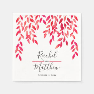 Hot Pink Watercolor Vines Wedding Napkin
