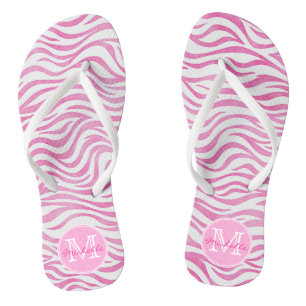 Hot Pink Watercolor Zebra Print Personalised Thongs