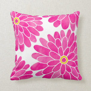 Hot Pink Watercolor Zinnias Cushion