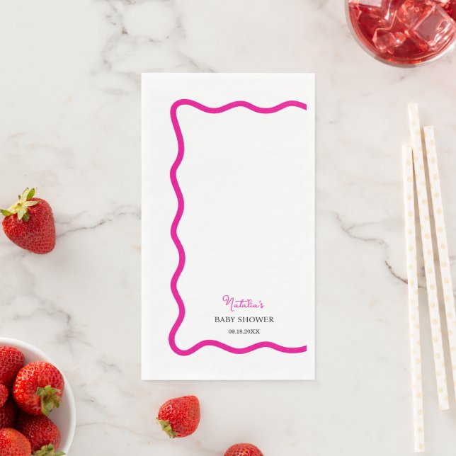 Hot Pink Wave Frame Guest Towel Paper Napkin (Insitu)