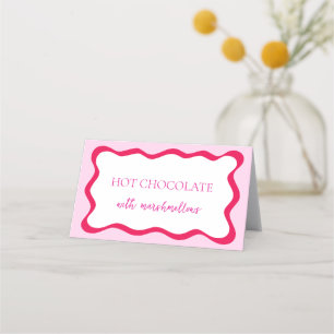 Hot Pink Wavy Border Buffet Label Bridal Shower Place Card