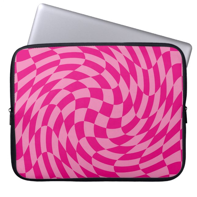 Hot Pink Wavy Chequerboard Laptop Sleeve (Front)