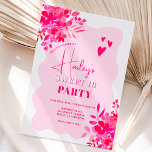 Hot pink wavy frame red pink floral Sweet 16 Invitation<br><div class="desc">Sweet 16 planning just got a whole lot prettier with our Hot pink wavy frame red pink floral birthday invitation. Get ready to celebrate in style! Our sweet sixteen invitation features hand painted bold hot pink, red floral watercolor bouquet with peonies and roses, with a modern brush script font on...</div>