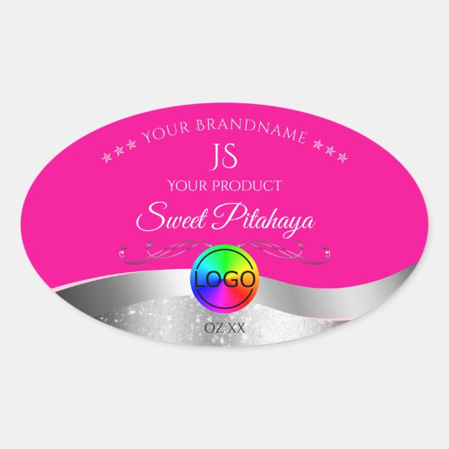 Hot Pink Wavy Silver Logo Monogram Product Label (Front)