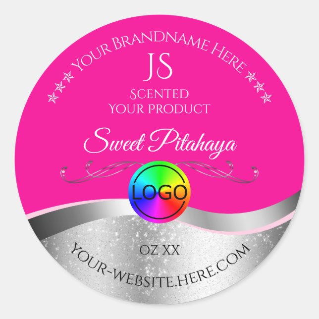 Hot Pink Wavy Silver Logo Monogram Product Label (Front)