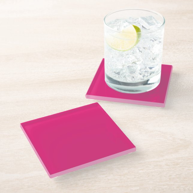 Hot Pink Wedding | Bold Solid Colour Invite Glass Coaster (Angled)