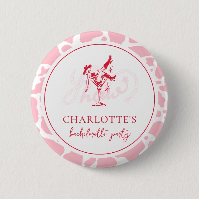 Hot Pink Western Bachelorette Party 6 Cm Round Badge (Front)
