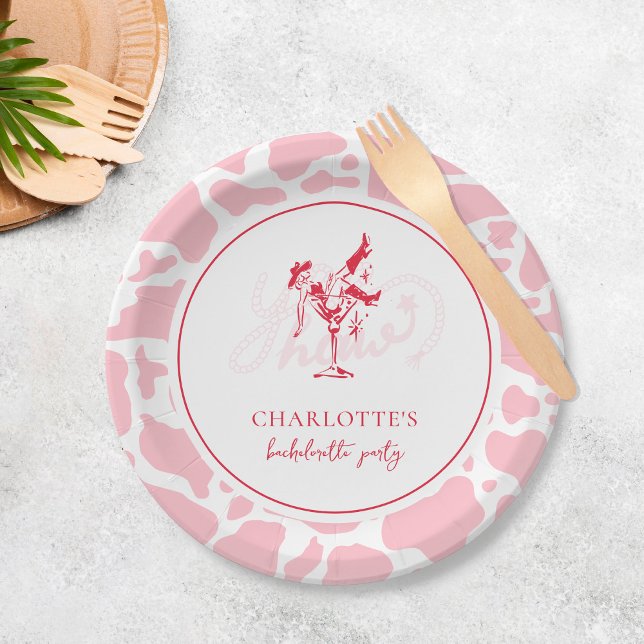 Hot Pink Western Bachelorette Party Paper Plate (Creator Uploaded)