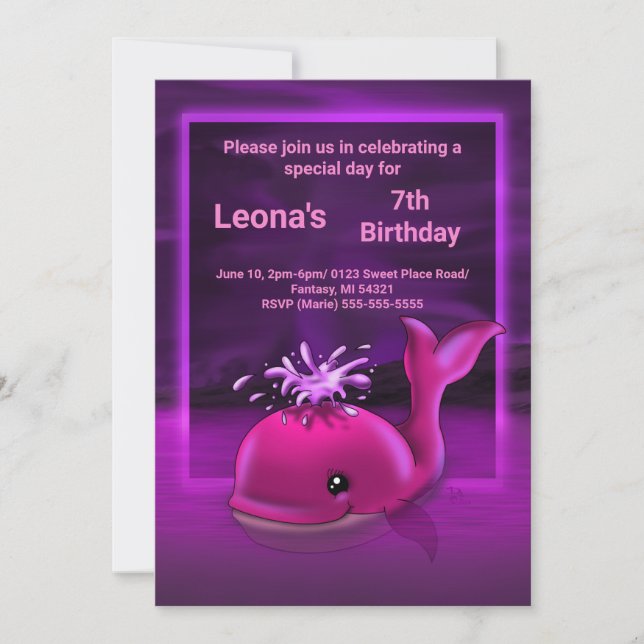 Hot Pink Whale Birthday Party Invitation (Front)