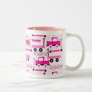 Hot Pink Wheels Vintage Cars Trucks Scooters Wagon Two-Tone Coffee Mug