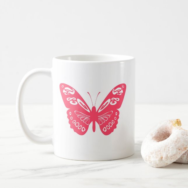 Hot Pink Whimsical Butterfly Personalised Mug (With Donut)