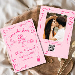Hot Pink Whimsical Hand Drawn Wedding Photo  Save The Date<br><div class="desc">Set the tone for your wedding with this whimsical hand-drawn save the date photo card! Featuring delicate, artistic details and a personalised photo, this design beautifully blends creativity and charm. The soft, elegant typography enhances the romantic theme, while the customisable details ensure it aligns perfectly with your special day. Ideal...</div>