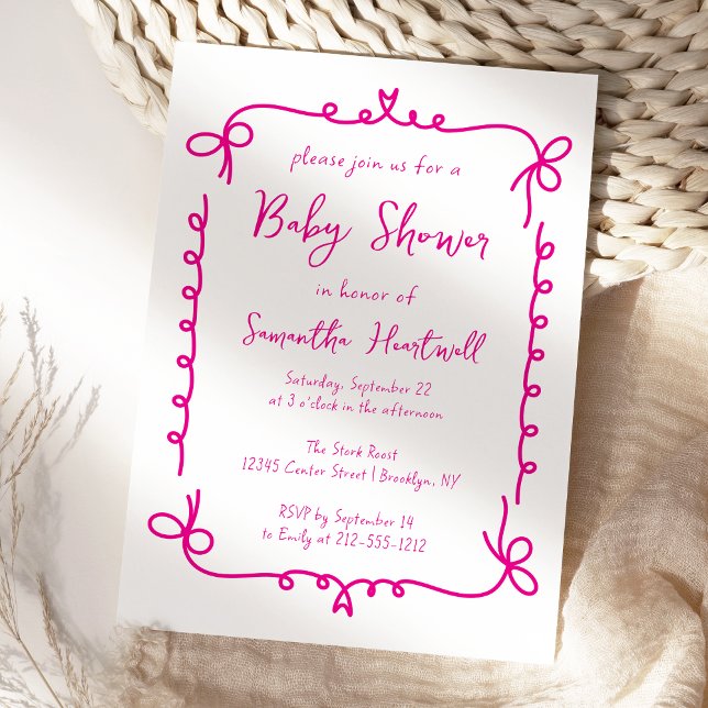 Hot Pink Whimsical Handwritten Girl Baby Shower Invitation (Creator Uploaded)