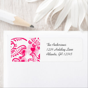 Hot Pink Whimsical Love Birds Return Address Label