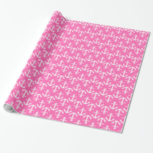 Hot Pink White Anchors 2Dir Pattern Wrapping Paper