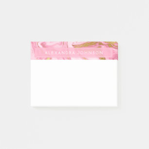 Hot Pink, White and Gold Foil Modern Marble Post-it Notes