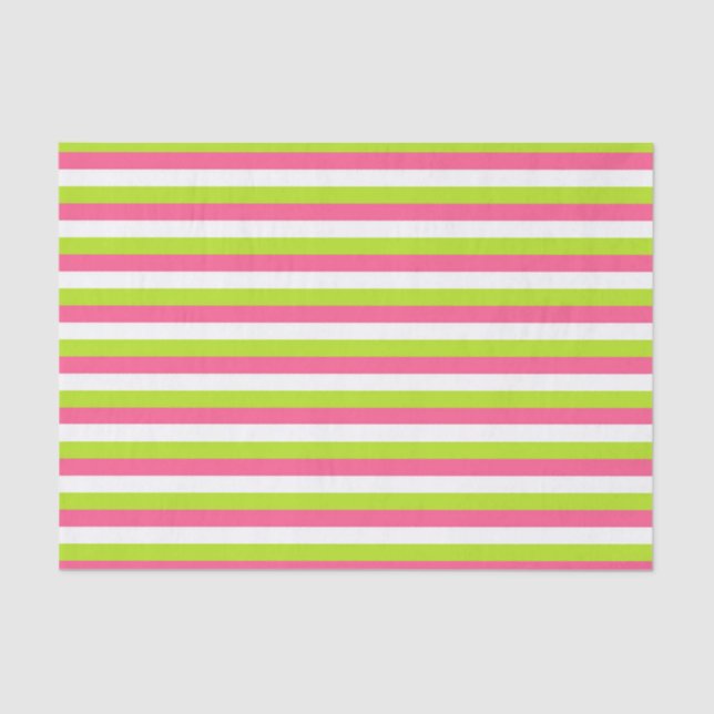 Hot Pink, White and Lime Green Stripes Tissue Paper (Front)