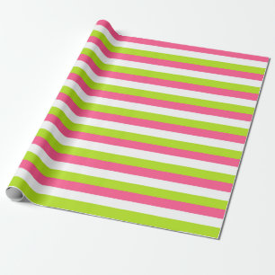 Hot Pink, White and Lime Green Stripes Wrapping Paper