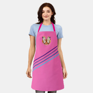 Hot Pink - White Butterfly, with blue stripes Apron