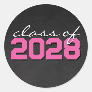 Hot Pink & White Chalkboard Graduation Stickers