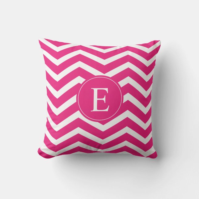 Hot Pink White Chevron Monogram Cushion (Front)