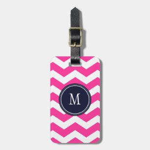 Hot Pink & White Chevron Monogram Luggage Tag