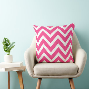 Hot Pink White Chevron Zigzag Stripes Pillow