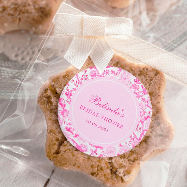 Hot Pink White Chinoiserie Floral Bridal Shower Classic Round Sticker (Creator Uploaded)