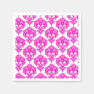 Hot Pink & White Damask Chic Elegant Party Napkin