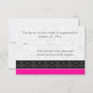 Hot Pink & White Damask Wedding RSVP Reply Cards