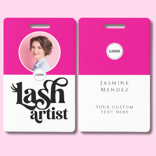Hot Pink White Elegant Photo Lash Artist ID Badge