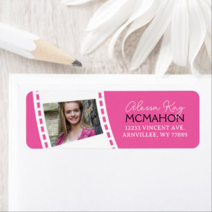 Hot Pink & White Filmstrip Photo Return Address Label