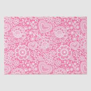 Hot Pink White Floral Lace Gift Wrap Tissue Paper