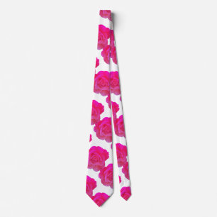 Hot Pink White Floral Rose Flowers Cool Gift Favor Tie