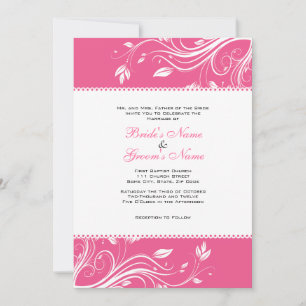 Hot Pink & White Floral Swirls Wedding Invitation