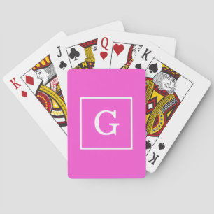 Hot Pink White Framed Initial Monogram Playing Cards